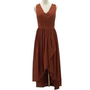 BRIDESMAID SZ 10 L brown lace up corset hi low formal party maxi dress NEW B36